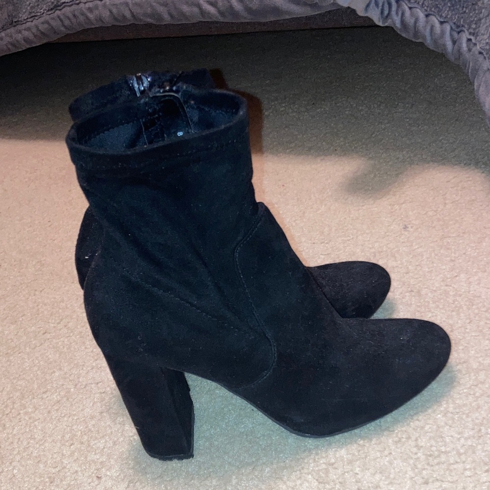 Black Suede Heel Ankle Booties - Picture 2 of 3